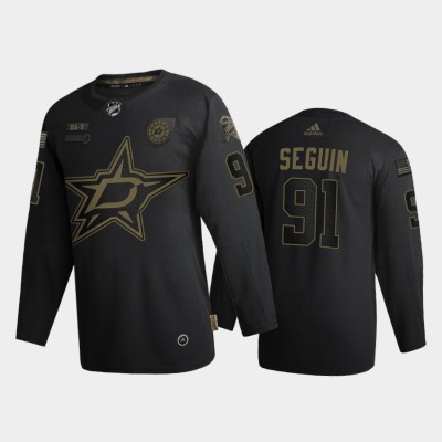 Dallas Stars #91 Tyler Seguin Men's Adidas 2020 Veterans Day Authentic NHL Jersey - Black Men's